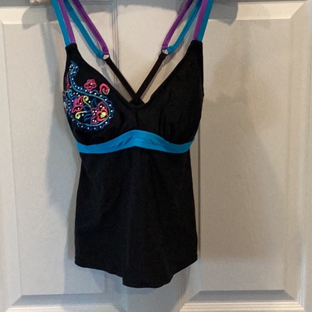 Colorful Embroidered Black Bathing suit or  Tank Top